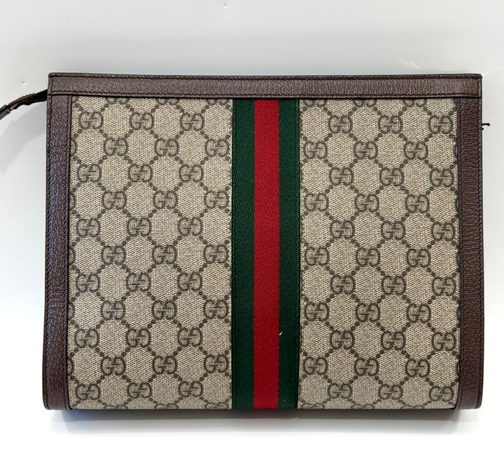 GUCCI GG SUPREME MONOGRAM WEB OPHIDIA POUCH