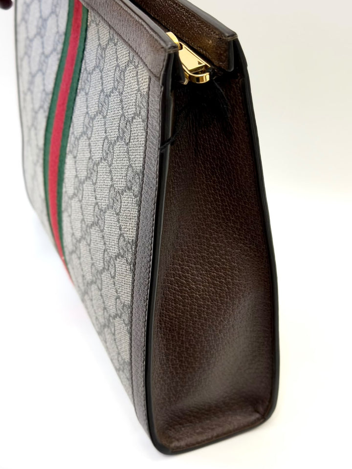 GUCCI GG SUPREME MONOGRAM WEB OPHIDIA POUCH