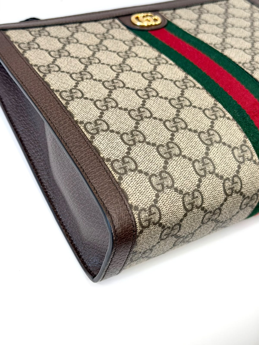 GUCCI GG SUPREME MONOGRAM WEB OPHIDIA POUCH