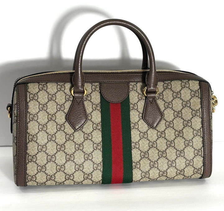 GUCCI GG SUPREME WEB BOSTON MEDIUM HANDLE BAG