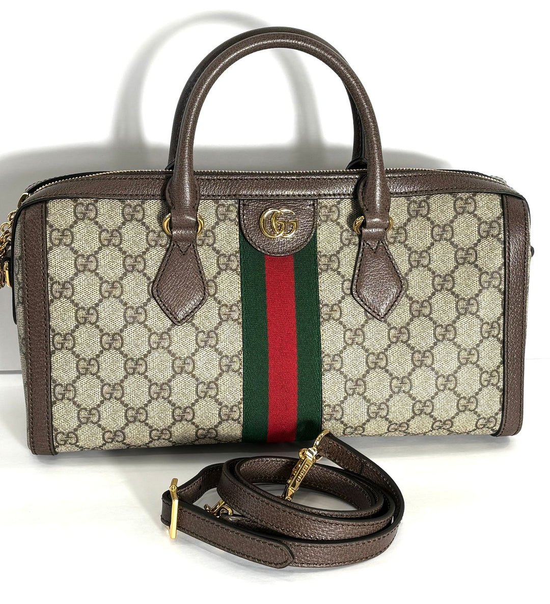GUCCI GG SUPREME WEB BOSTON MEDIUM HANDLE BAG