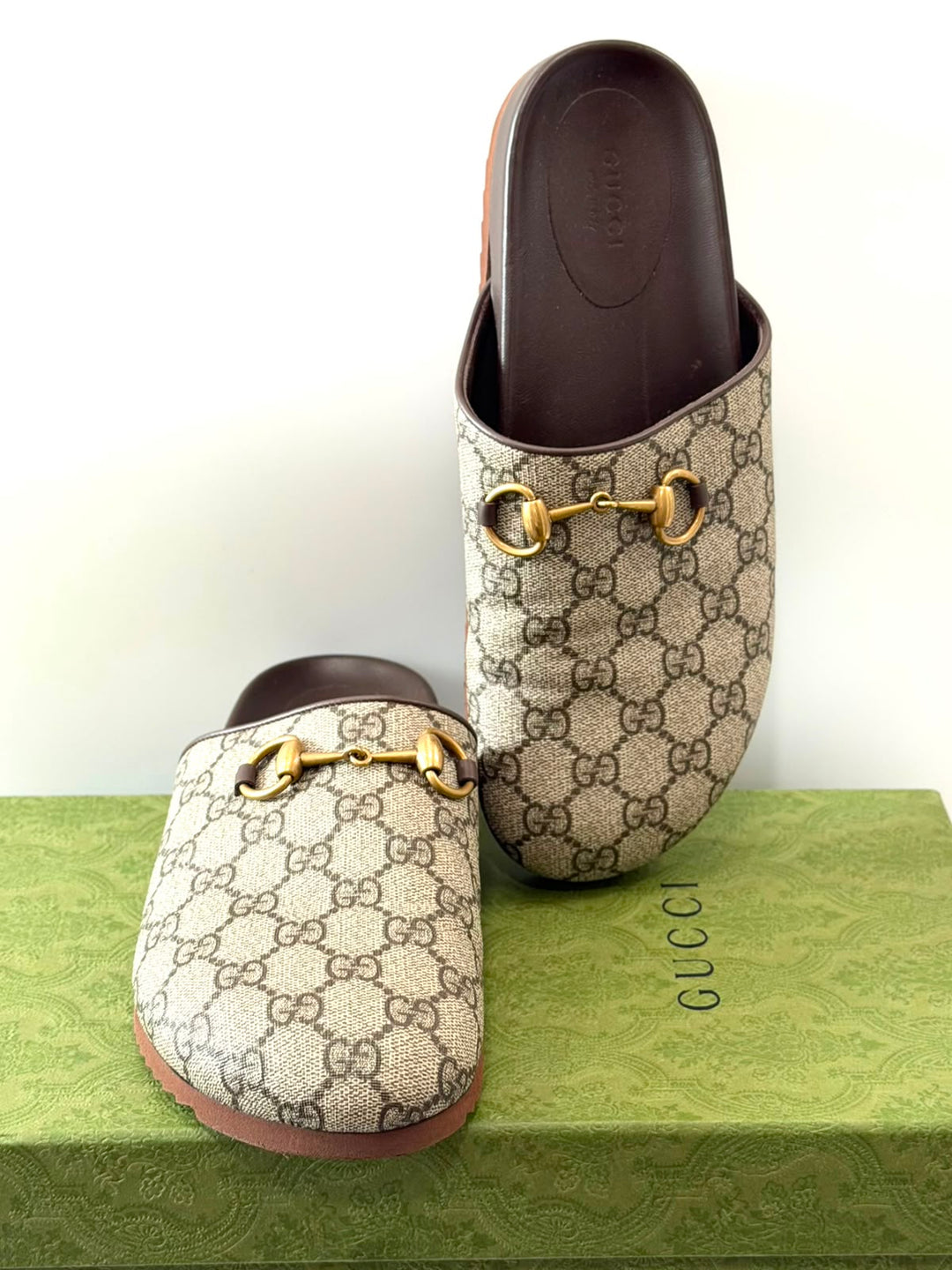 GUCCI GG SUPREME HORSEBIT MULES