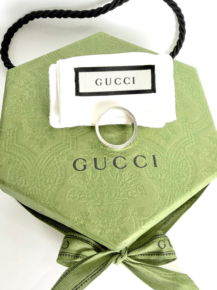 GUCCI CUTOUT G LOGO STERLING SILVER RING