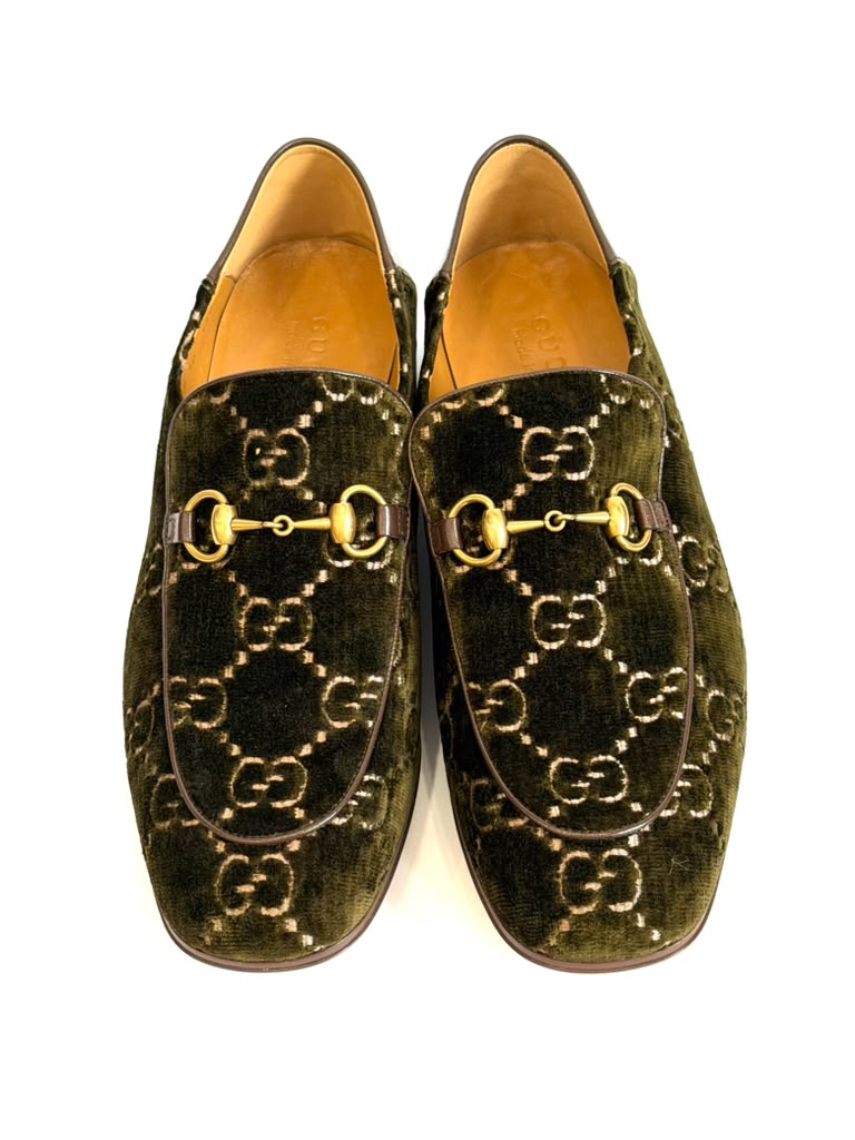 GUCCI GG MONOGRAM JORDAAN VELVET HORSEBIT LOAFERS