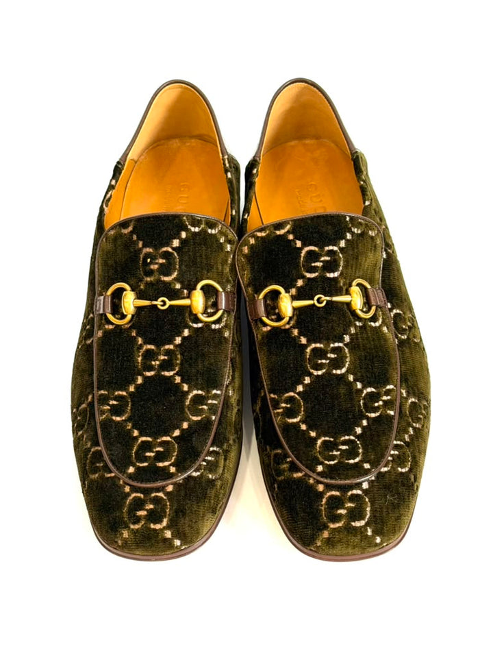 GUCCI GG MONOGRAM JORDAAN VELVET HORSEBIT LOAFERS