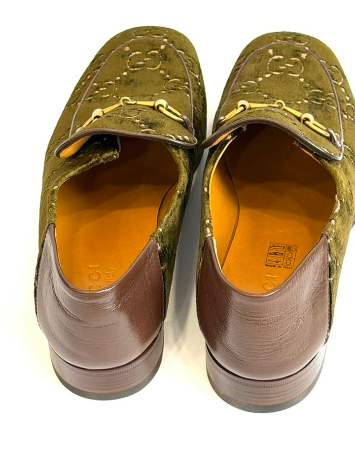 GUCCI GG MONOGRAM JORDAAN VELVET HORSEBIT LOAFERS