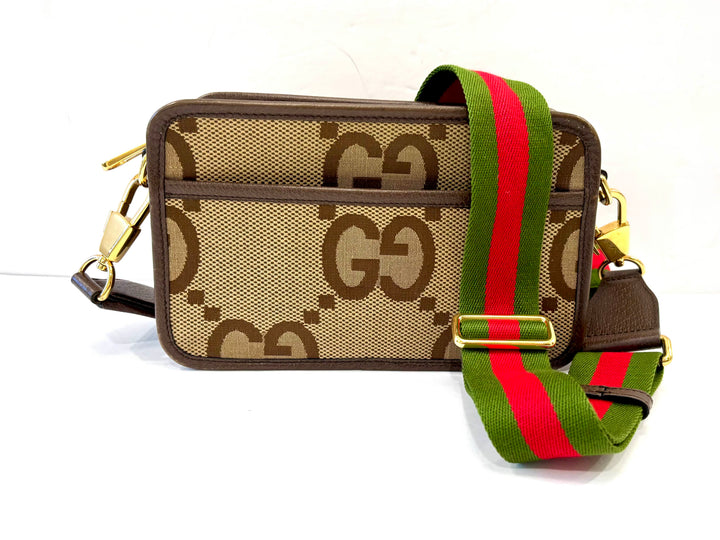 GUCCI JUMBO GG CANVAS &amp; LEATHER MINI CAMERA CROSSBODY BAG