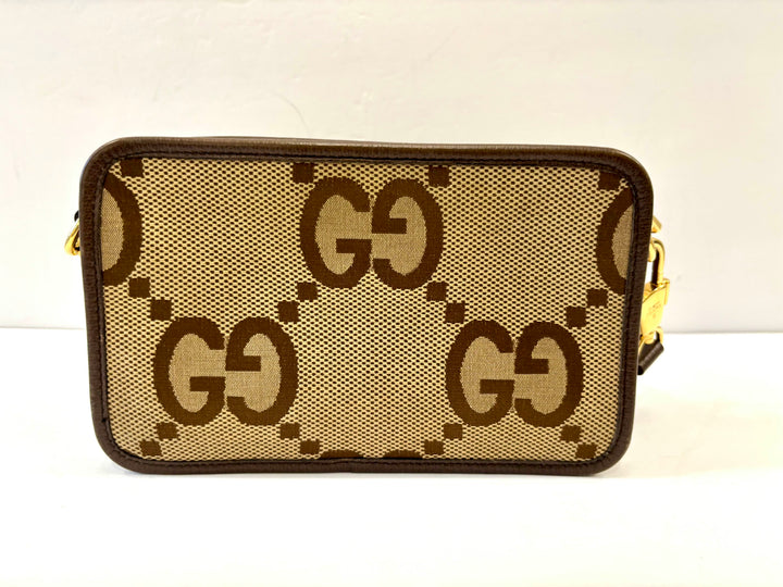 GUCCI JUMBO GG CANVAS &amp; LEATHER MINI CAMERA CROSSBODY BAG
