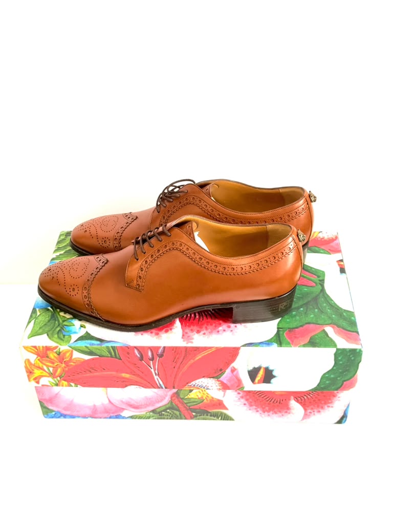 GUCCI REVEILLE AMOUR WINGTIP CALFSKIN LEATHER BROGUE OXFORDS