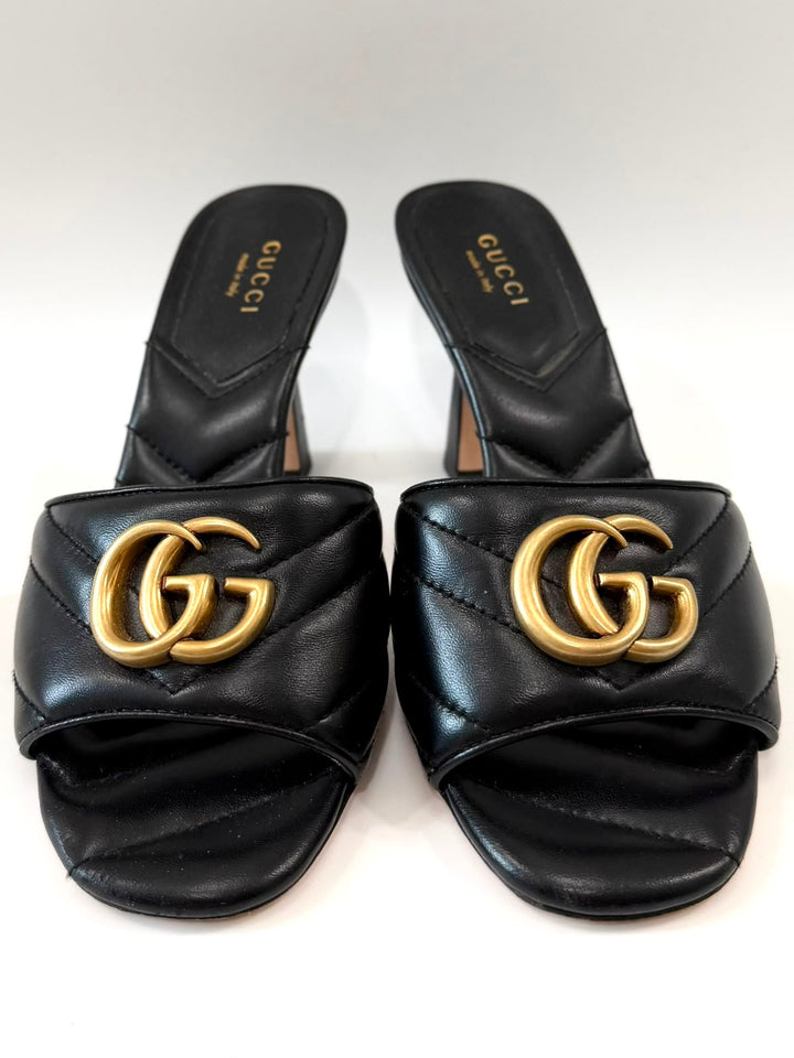GUCCI GG MARMONT PADDED CHEVRON MATELASSÉ NAPPA LEATHER MULES