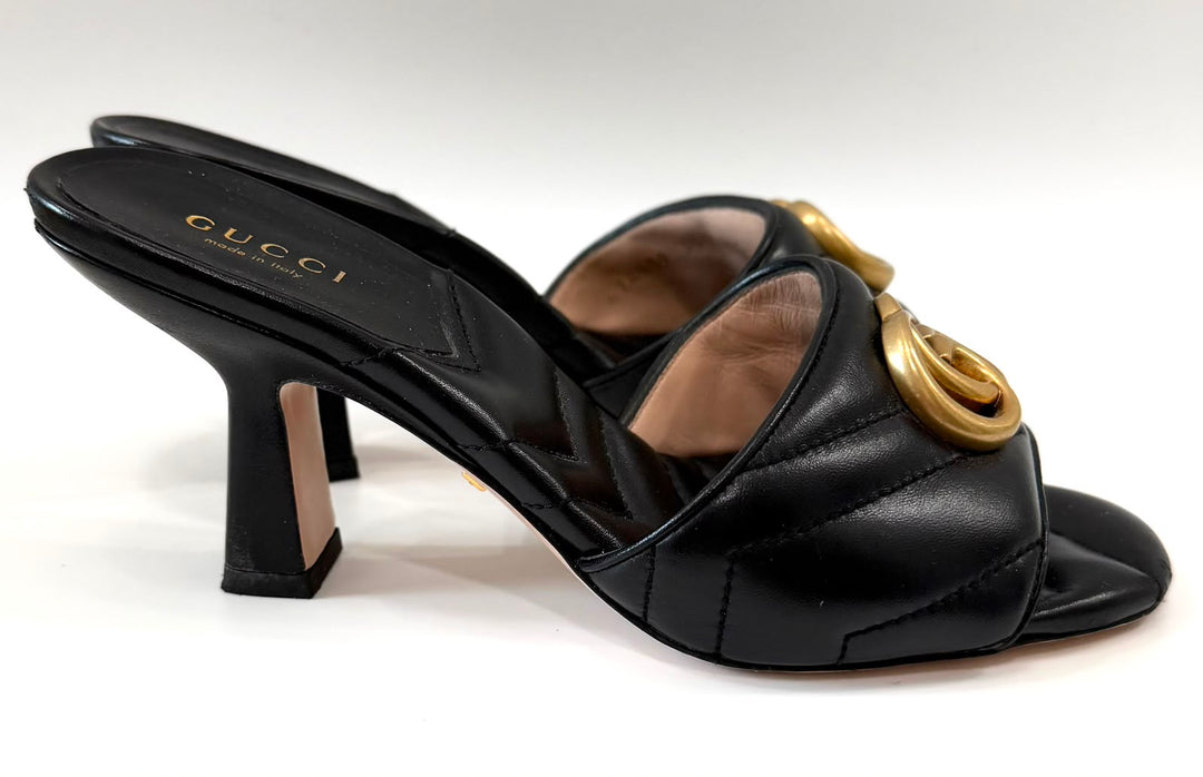 GUCCI GG MARMONT PADDED CHEVRON MATELASSÉ NAPPA LEATHER MULES