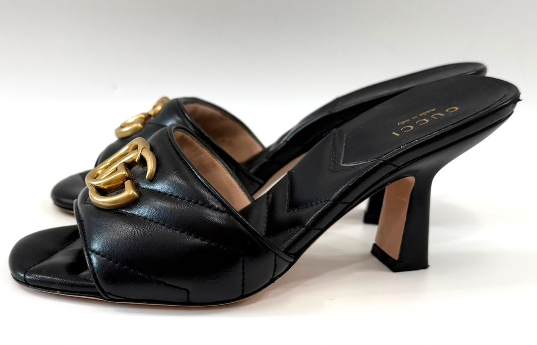 GUCCI GG MARMONT PADDED CHEVRON MATELASSÉ NAPPA LEATHER MULES