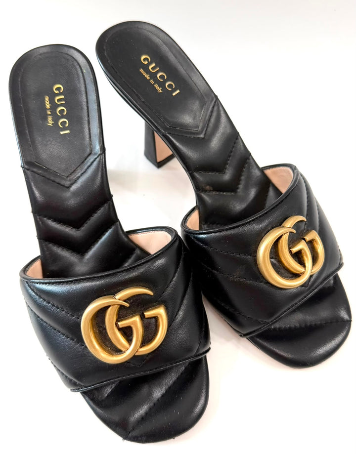 GUCCI GG MARMONT PADDED CHEVRON MATELASSÉ NAPPA LEATHER MULES