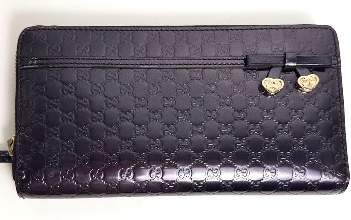 GUCCI SHINY MICROGUCCISSIMA ZIPPY HEART CHARM LEATHER WALLET