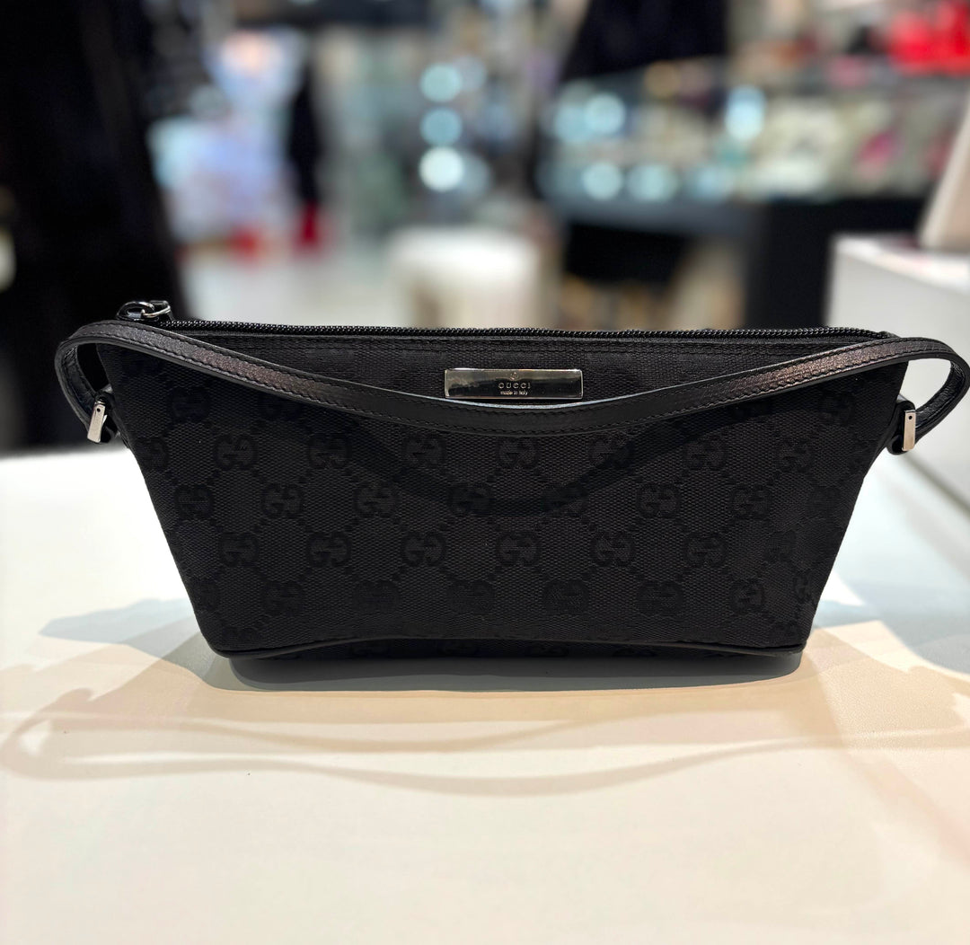GUCCI MONOGRAM BLACK BOAT POCHETTE