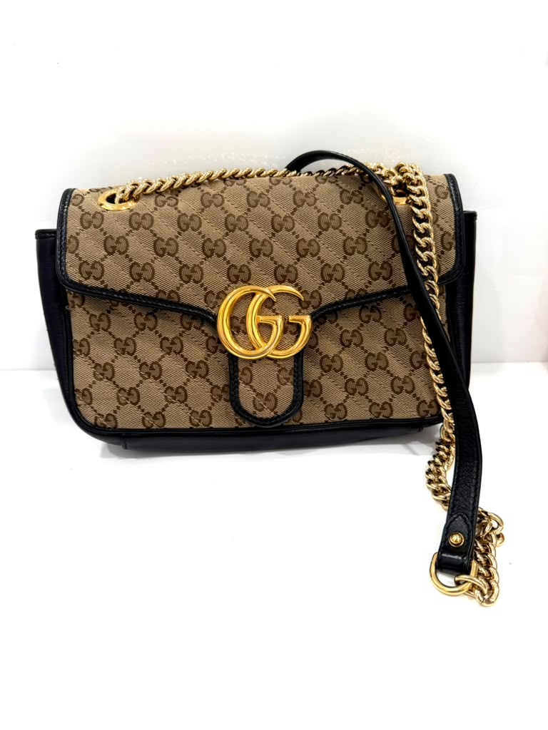 GUCCI MONOGRAM MATELASSE DIAGONAL SMALL GG MARMONT SHOULDER BAG