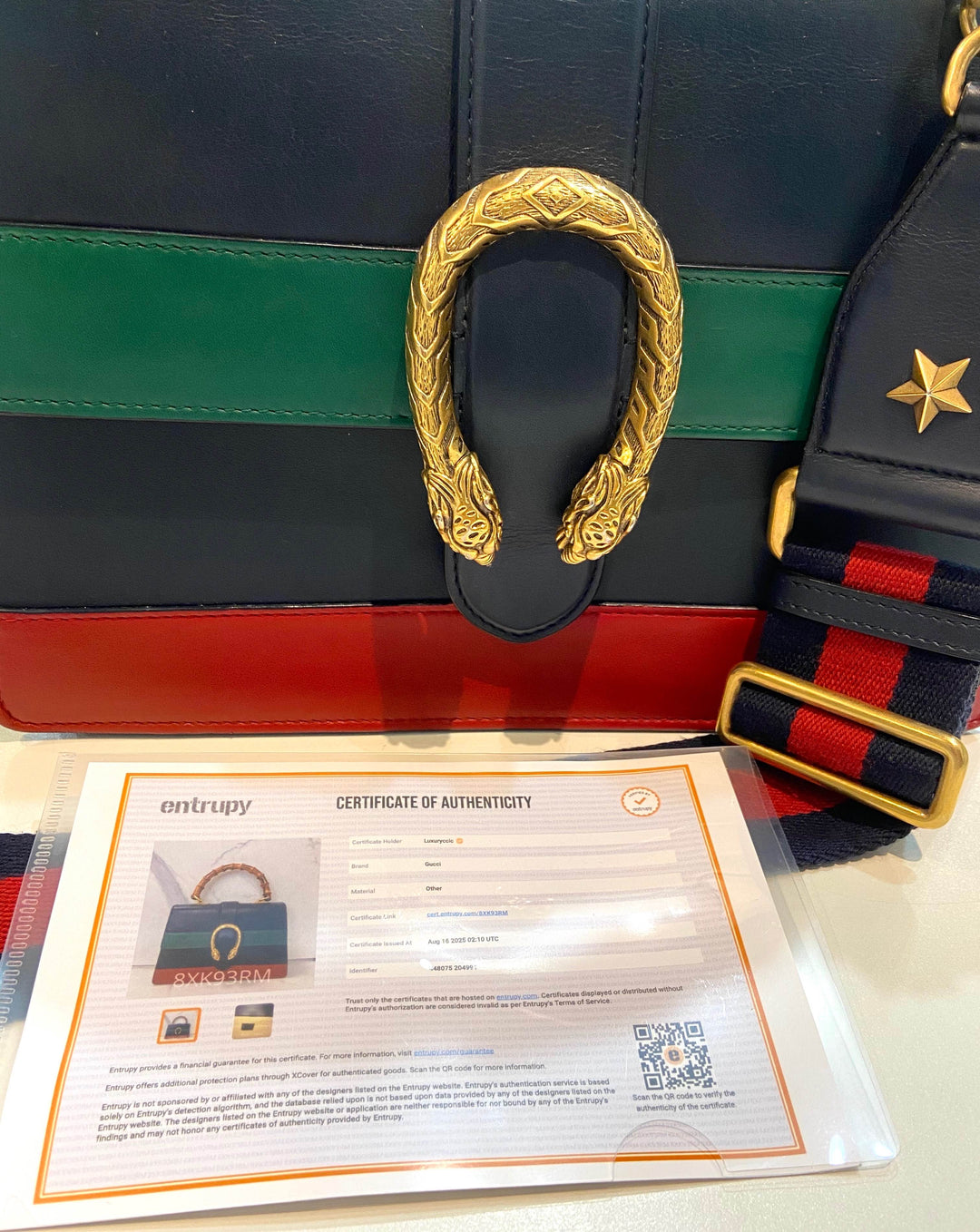 GUCCI MOON CALFSKIN BAMBOO WEB MEDIUM DIONYSUS TOP HANDLE BAG