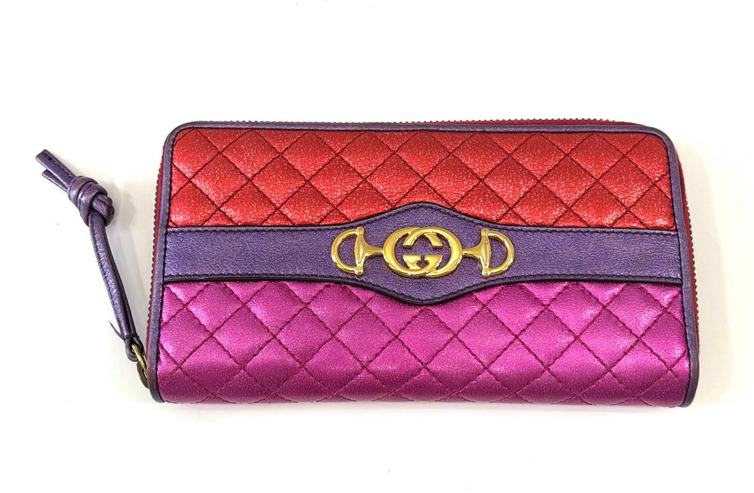 GUCCI LAMINTED NAPPA LEATHER TAPUNTATA ZUMI ZIPPY WALLET