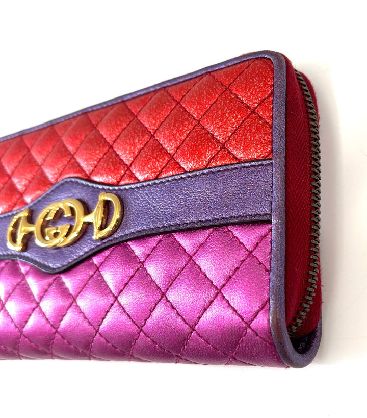 GUCCI LAMINTED NAPPA LEATHER TAPUNTATA ZUMI ZIPPY WALLET