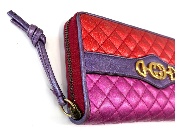 GUCCI LAMINTED NAPPA LEATHER TAPUNTATA ZUMI ZIPPY WALLET