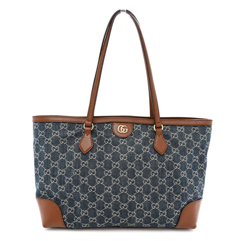 GUCCI NEW DENIM GG MONOGRAM MEDIUM OPHIDIA SHOPPING TOTE