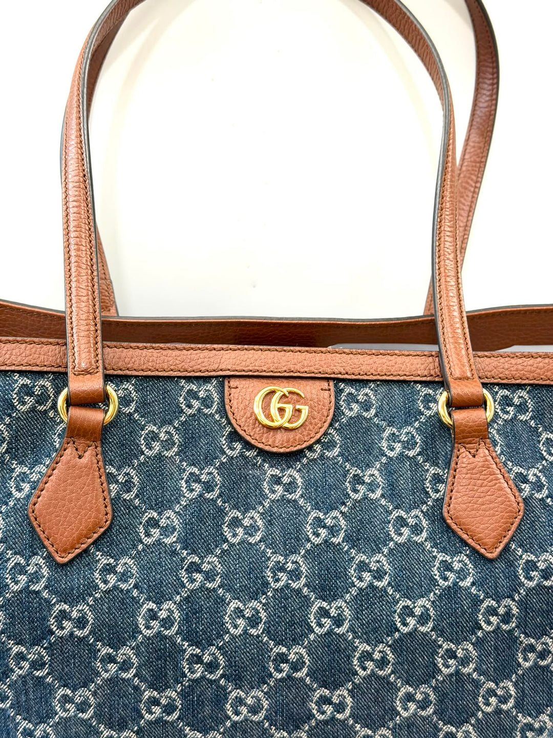 GUCCI NEW DENIM GG MONOGRAM MEDIUM OPHIDIA SHOPPING TOTE