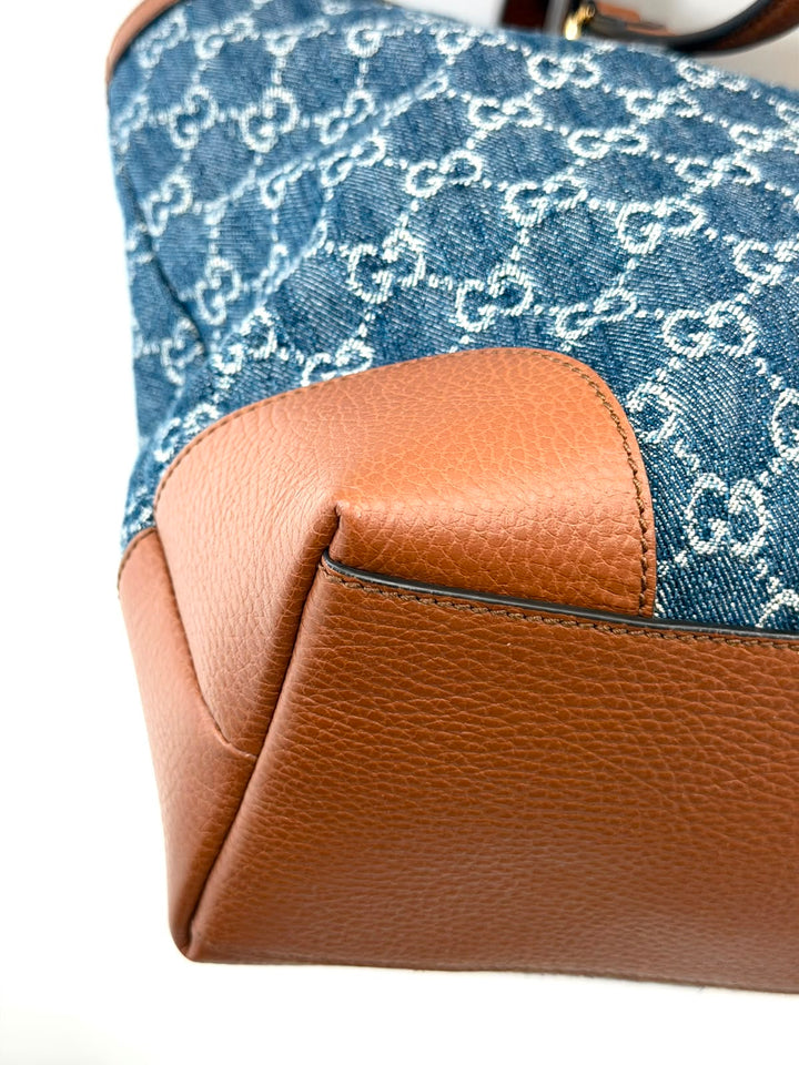 GUCCI NEW DENIM GG MONOGRAM MEDIUM OPHIDIA SHOPPING TOTE
