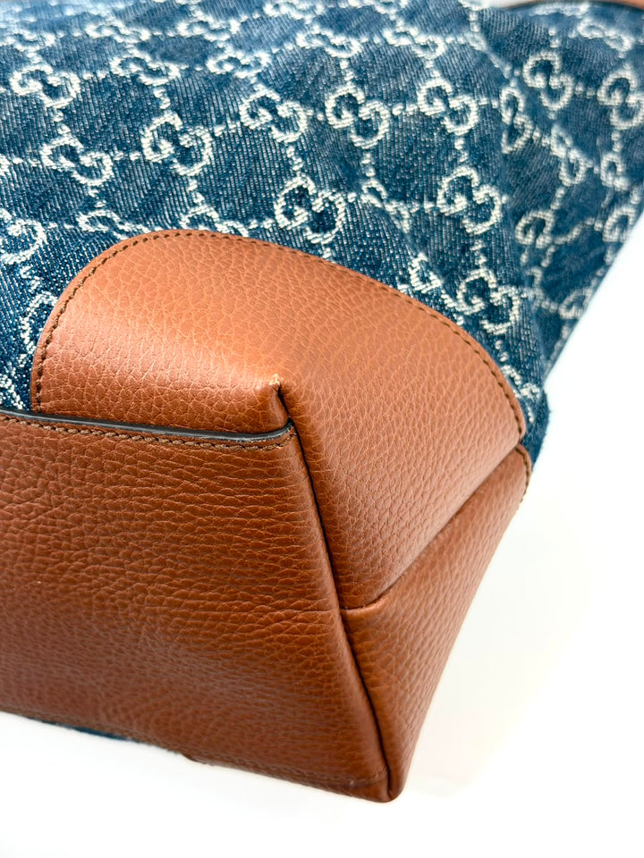GUCCI NEW DENIM GG MONOGRAM MEDIUM OPHIDIA SHOPPING TOTE