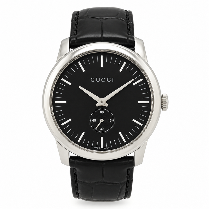 GUCCI OROLOGIO 5600M CROC EMBOSSED LEATHER STRAP WATCH