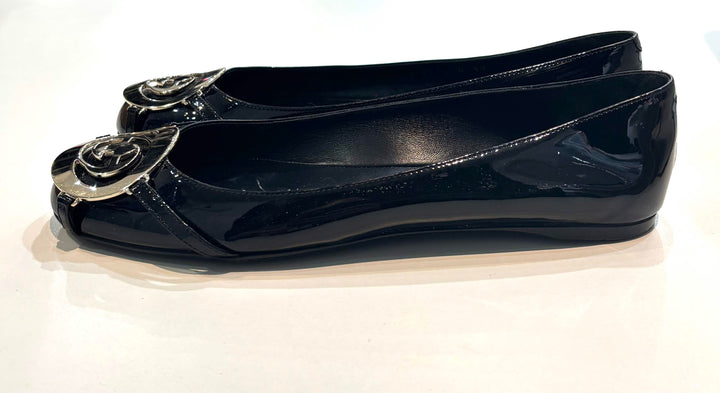GUCCI PATENT LEATHER METALLIC CELLARIUS BALLET FLATS