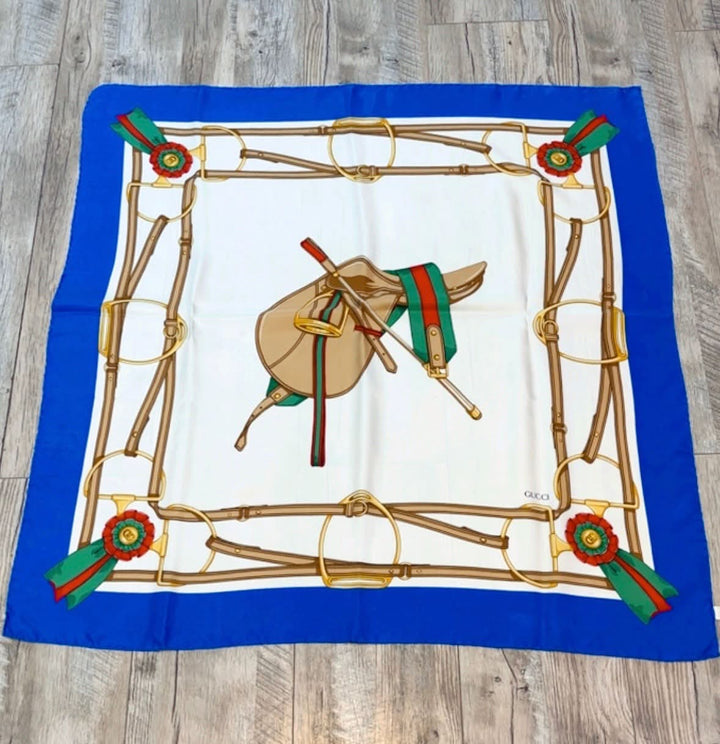 GUCCI EQUESTRIAN HORSE GEAR VINTAGE SILK SCARF