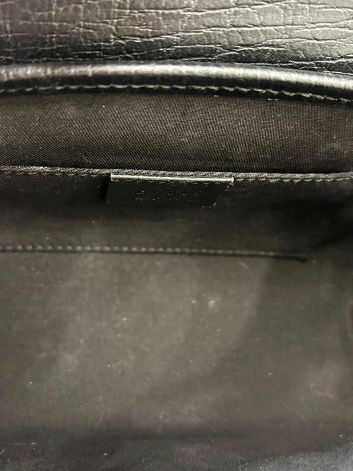 GUCCI SMALL GG MONOGRAM CALFSKIN LEATHER CANVAS BAMBOO BULLET BAG