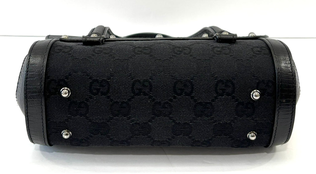 GUCCI SMALL GG MONOGRAM CALFSKIN LEATHER CANVAS BAMBOO BULLET BAG