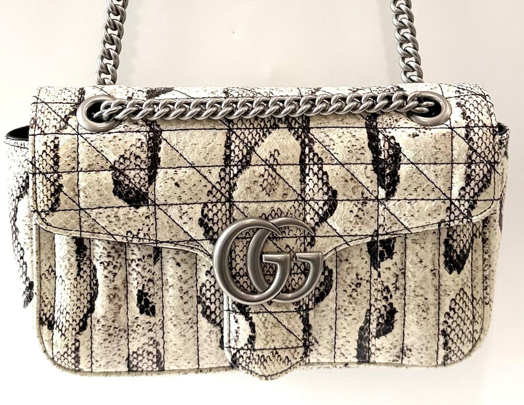 GUCCI GG MARMONT SMALL PYTHON LEATHER SHOULDER BAG