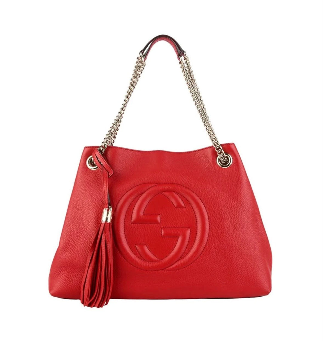 GUCCI PEBBLED CALFSKIN MEDIUM SOHO TASSEL CHAIN BAG