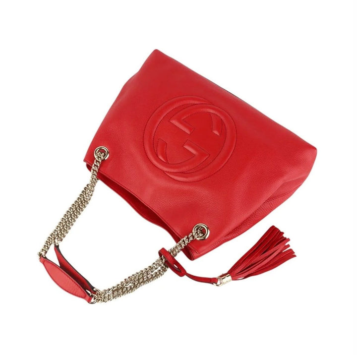 GUCCI PEBBLED CALFSKIN MEDIUM SOHO TASSEL CHAIN BAG