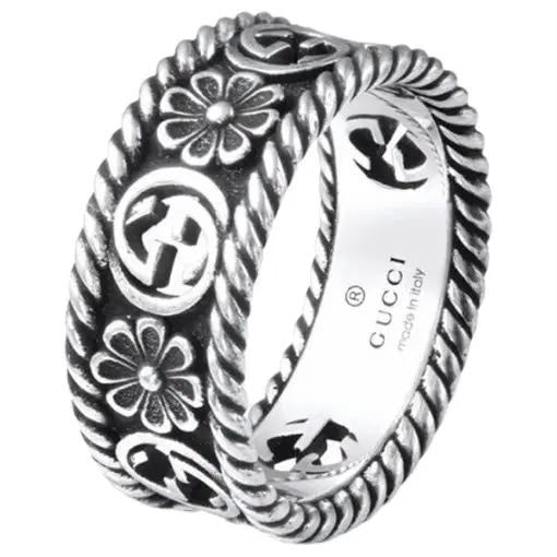 GUCCI STERLING SILVER INTERLOCKING G FLOWER RING