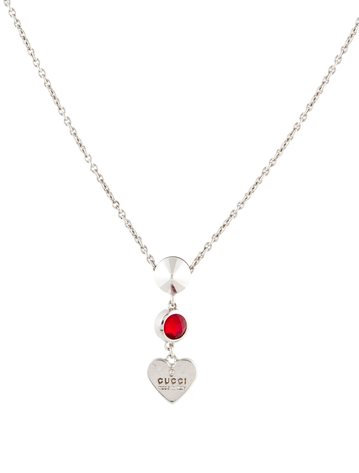 GUCCI STERLING SILVER TRADEMARK HEART PENDANT NECKLACE
