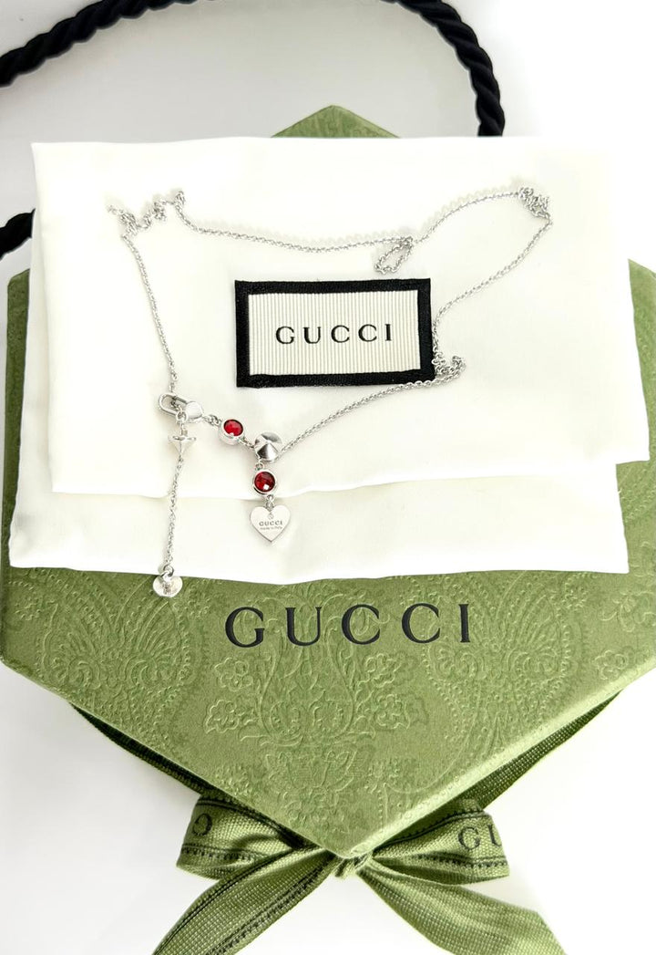 GUCCI STERLING SILVER TRADEMARK HEART PENDANT NECKLACE