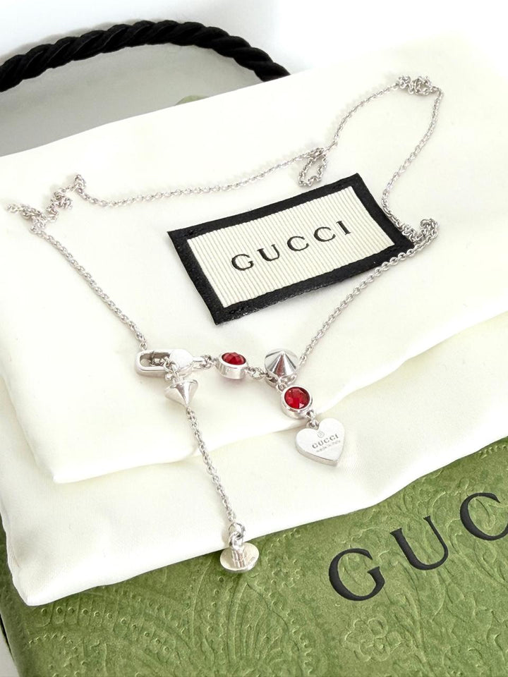 GUCCI STERLING SILVER TRADEMARK HEART PENDANT NECKLACE