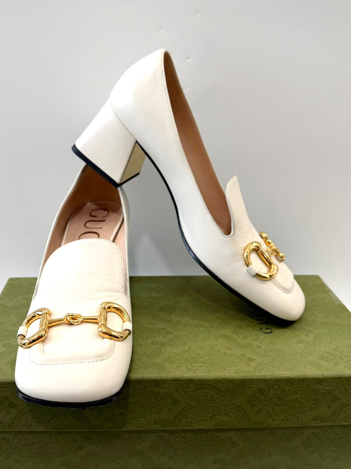 GUCCI SYLVIE HORSEBIT CALFSKIN LEATHER LOAFER PUMPS