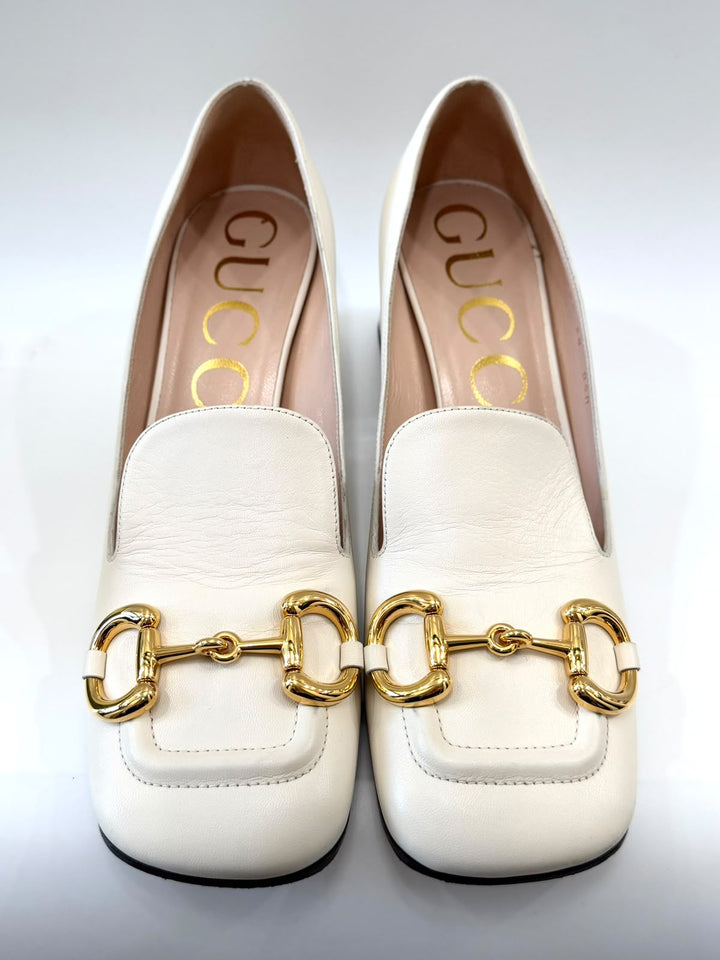 GUCCI SYLVIE HORSEBIT CALFSKIN LEATHER LOAFER PUMPS