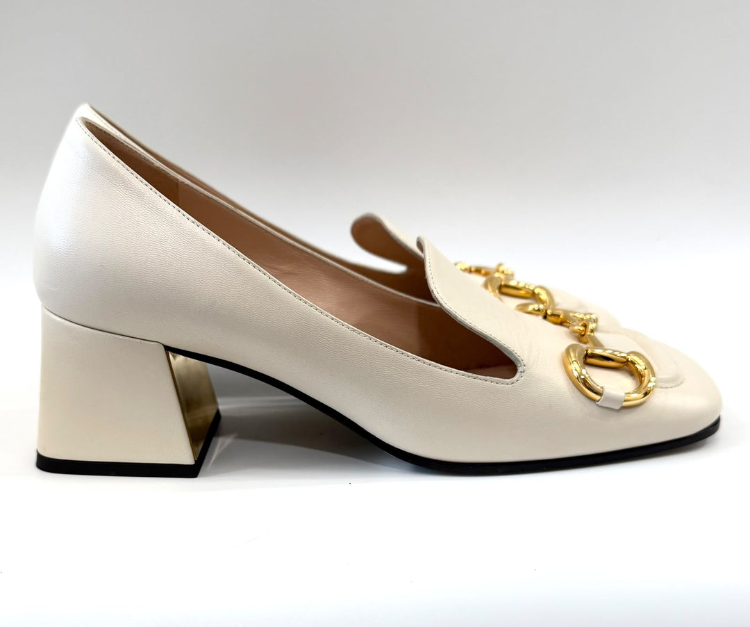 GUCCI SYLVIE HORSEBIT CALFSKIN LEATHER LOAFER PUMPS