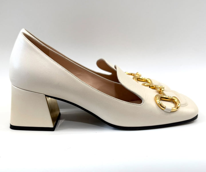 GUCCI SYLVIE HORSEBIT CALFSKIN LEATHER LOAFER PUMPS