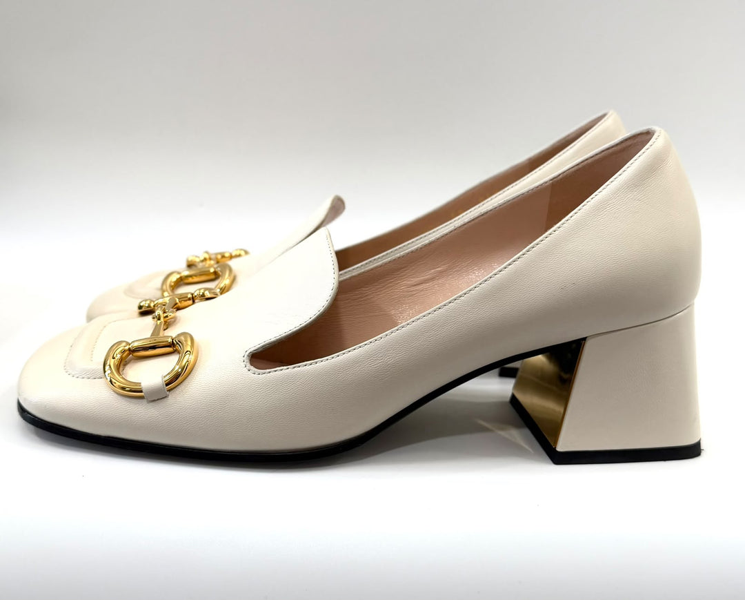 GUCCI SYLVIE HORSEBIT CALFSKIN LEATHER LOAFER PUMPS