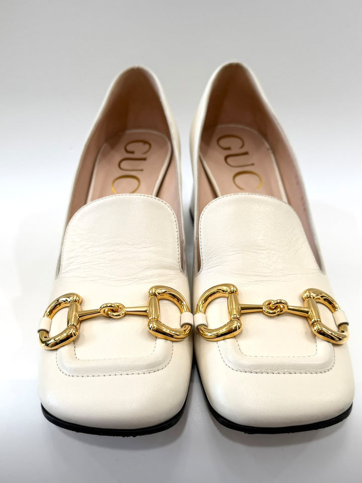 GUCCI SYLVIE HORSEBIT CALFSKIN LEATHER LOAFER PUMPS