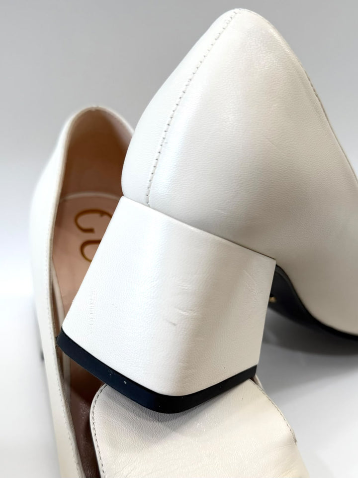 GUCCI SYLVIE HORSEBIT CALFSKIN LEATHER LOAFER PUMPS