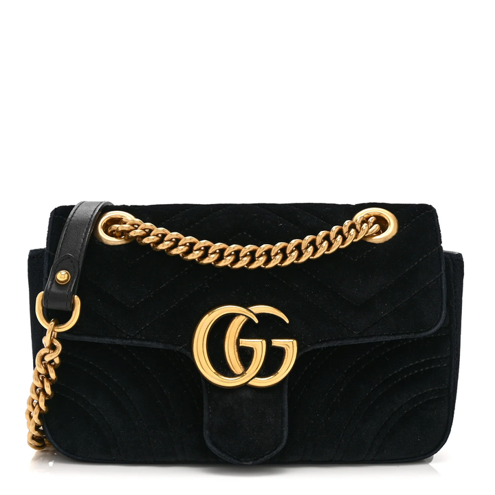 GUCCI VELVET MATELASSE MINI GG MARMONT SHOULDER BAG