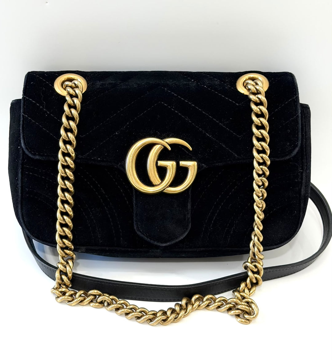 GUCCI VELVET MATELASSE MINI GG MARMONT SHOULDER BAG