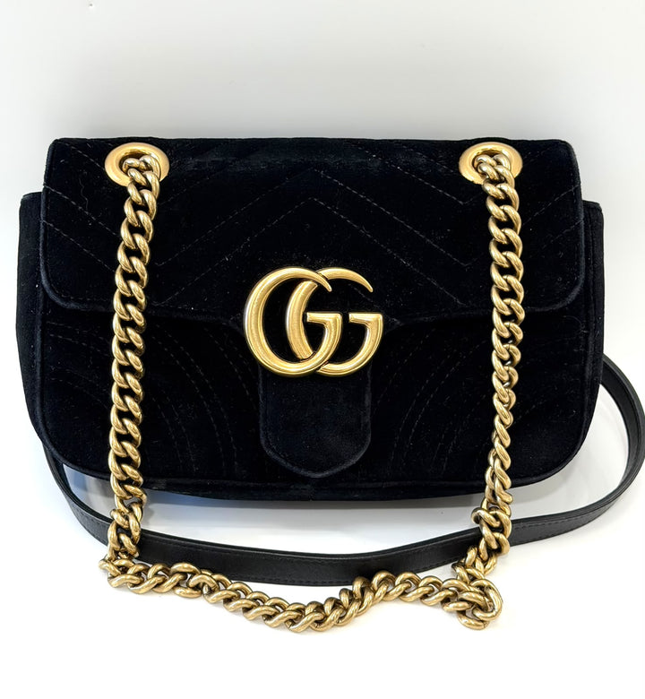 GUCCI VELVET MATELASSE MINI GG MARMONT SHOULDER BAG